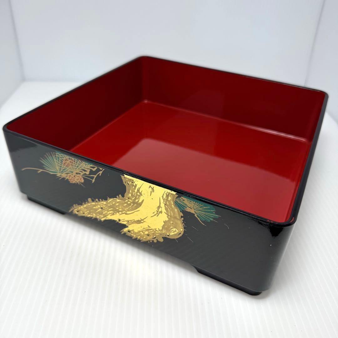 会津塗 三段重 松峯作 天然木 黒内朱 沈金 蒔絵 重箱 漆器 伝統工芸