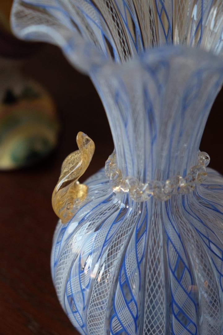 レースガラス 花瓶 ベネチアングラス ムラーノガラス アンティーク 江波冨士子