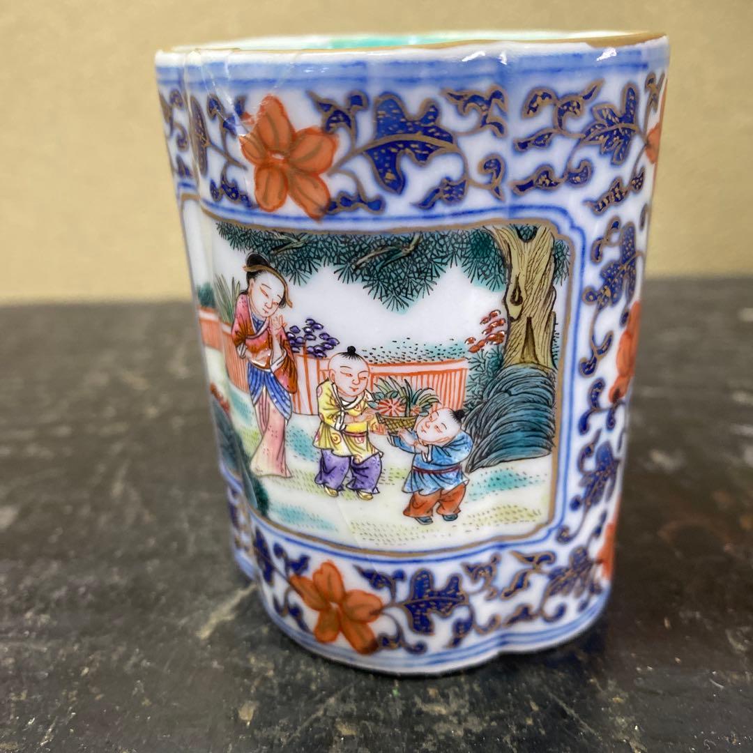 中国古玩粉彩唐人物色絵香炉【桐箱付】