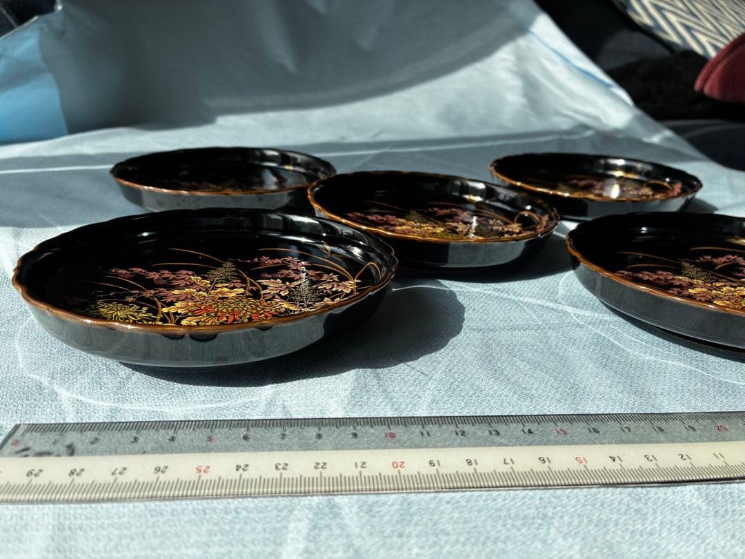 【美品/有田焼】幸山窯 天目菊 中皿 5枚セット 金彩 伝統工芸 銘々皿 縁起物