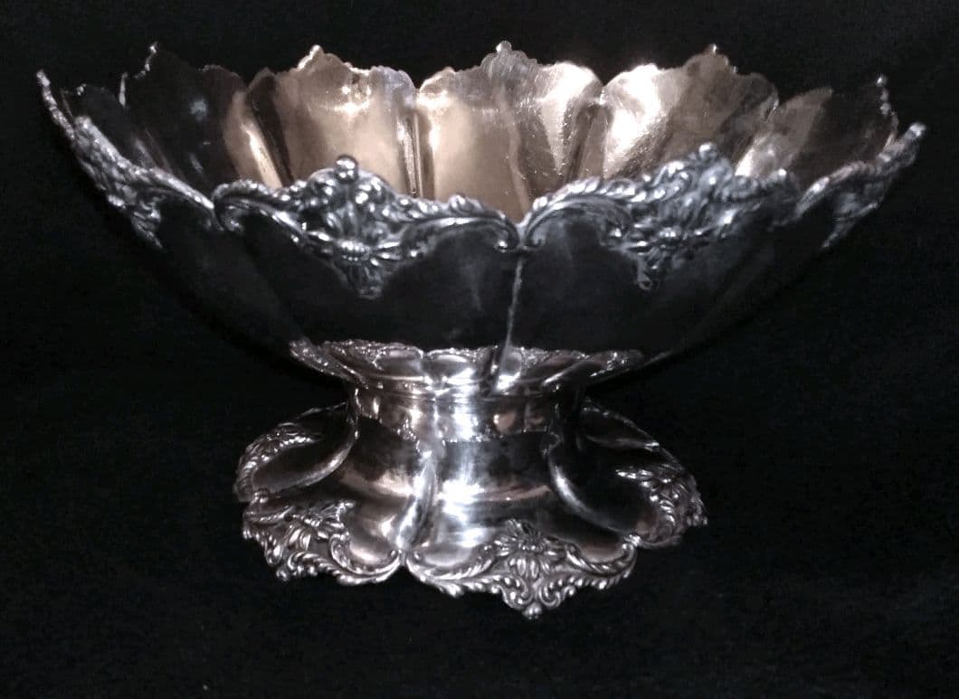 大型アンティークシルバー 銀食器 ボウル お椀ロココ シャビーシック 刻印 大皿