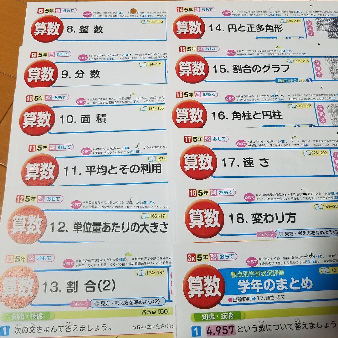 カラーテスト　小５　国語　算数　理科　予習　復習　小学生　見なおしシート　５年生