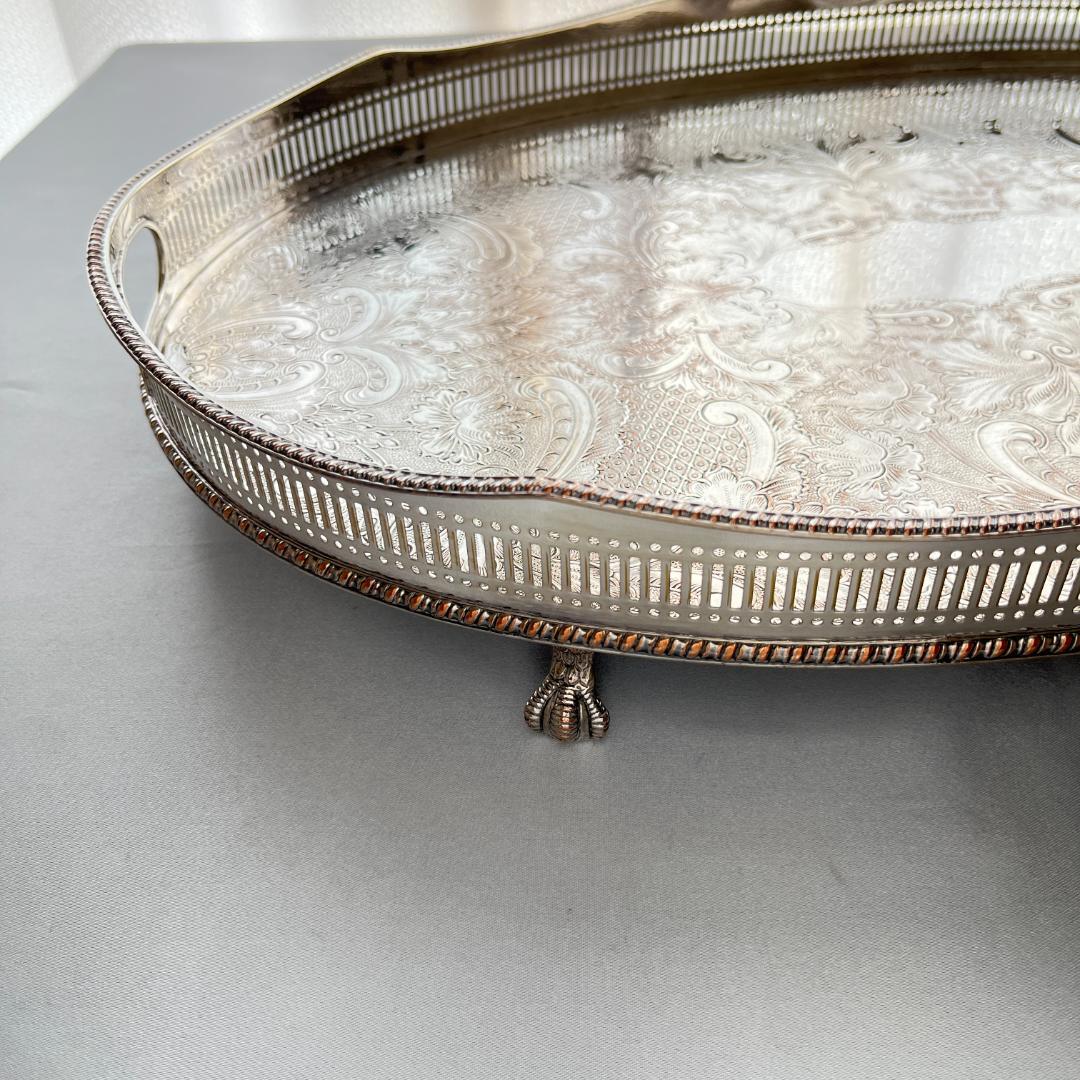 【英国】 ギャラリートレー オーバル型 45cm 　 装飾フット 大型