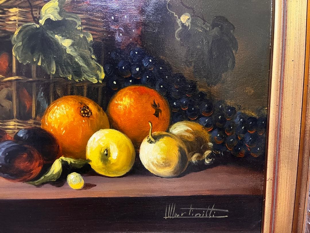 果物と花の静物画 油彩画　油絵