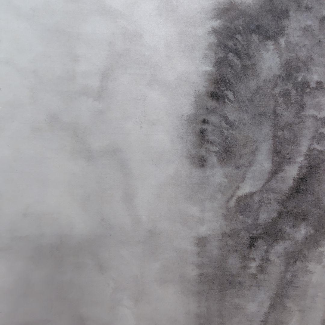 日本画家 吉原芳仙 墨画『ヒマラヤ.雲妙浄し處』絹本/共箱/掛け軸 直筆保証