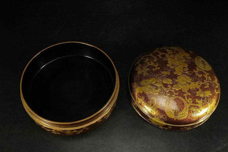 古美術 纏枝蓮花紋 蒔絵 蓋物 時代物 美品(K-A752)