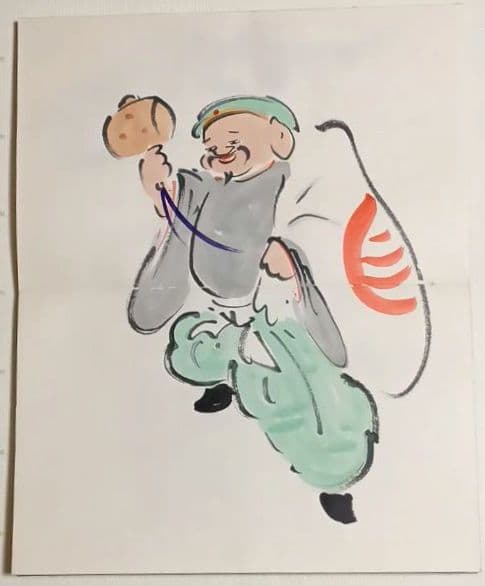 槙岡芦平（槙岡鬼佛の実子)の大津絵画帖手書きサイン入り（肉筆19図柄)昭和期