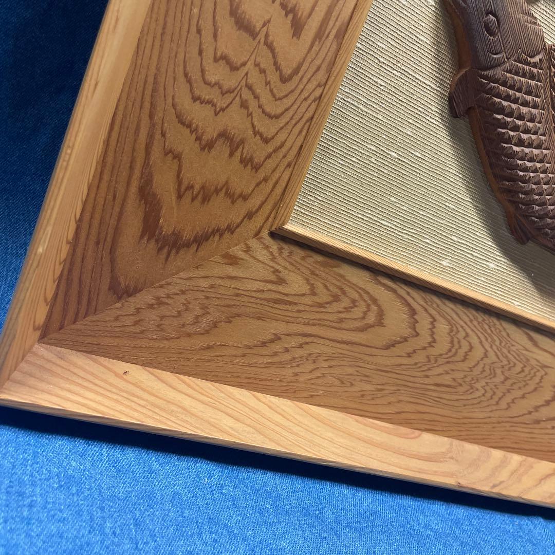 木製魚彫刻アートパネル　屋久杉