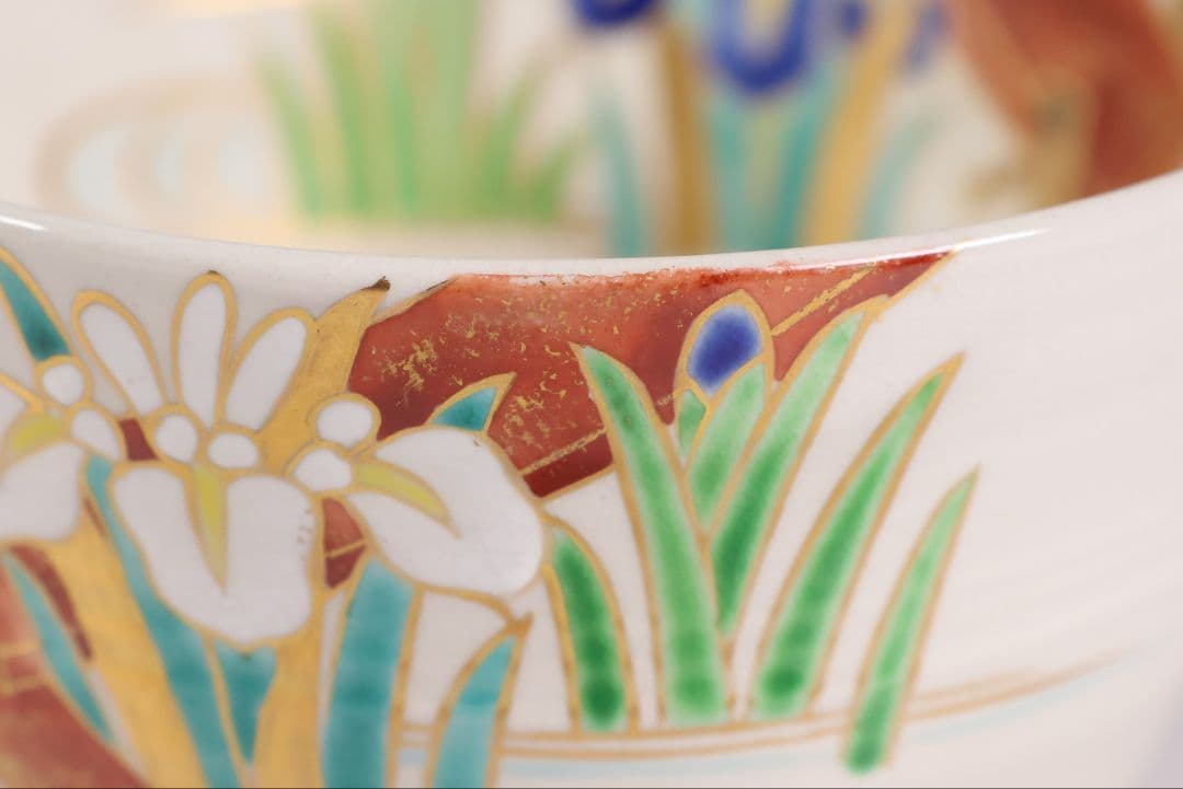 茶道具 平安桐鳳(手塚桐鳳) 仁清八ツ橋 抹茶碗 共箱 京焼 杜若【MB73】