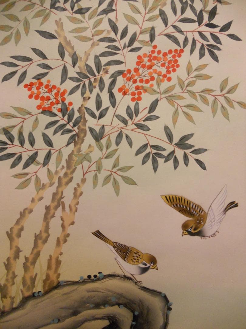 掛け軸 雪華 南天福寿 絹本 希少 軸装 茶道具 掛軸 美品 です。