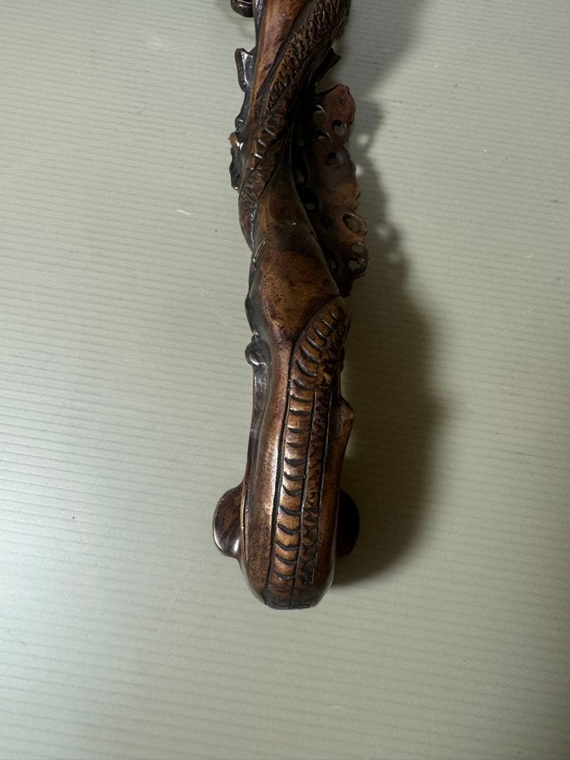 2140  銅製  龍文  如意   細工　置物　時代物