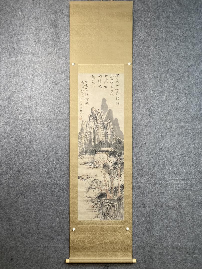 岡田米山人 溪谷幽居図 江戸時代中期 南画家 中国画 山水図 大阪 掛軸ZK02