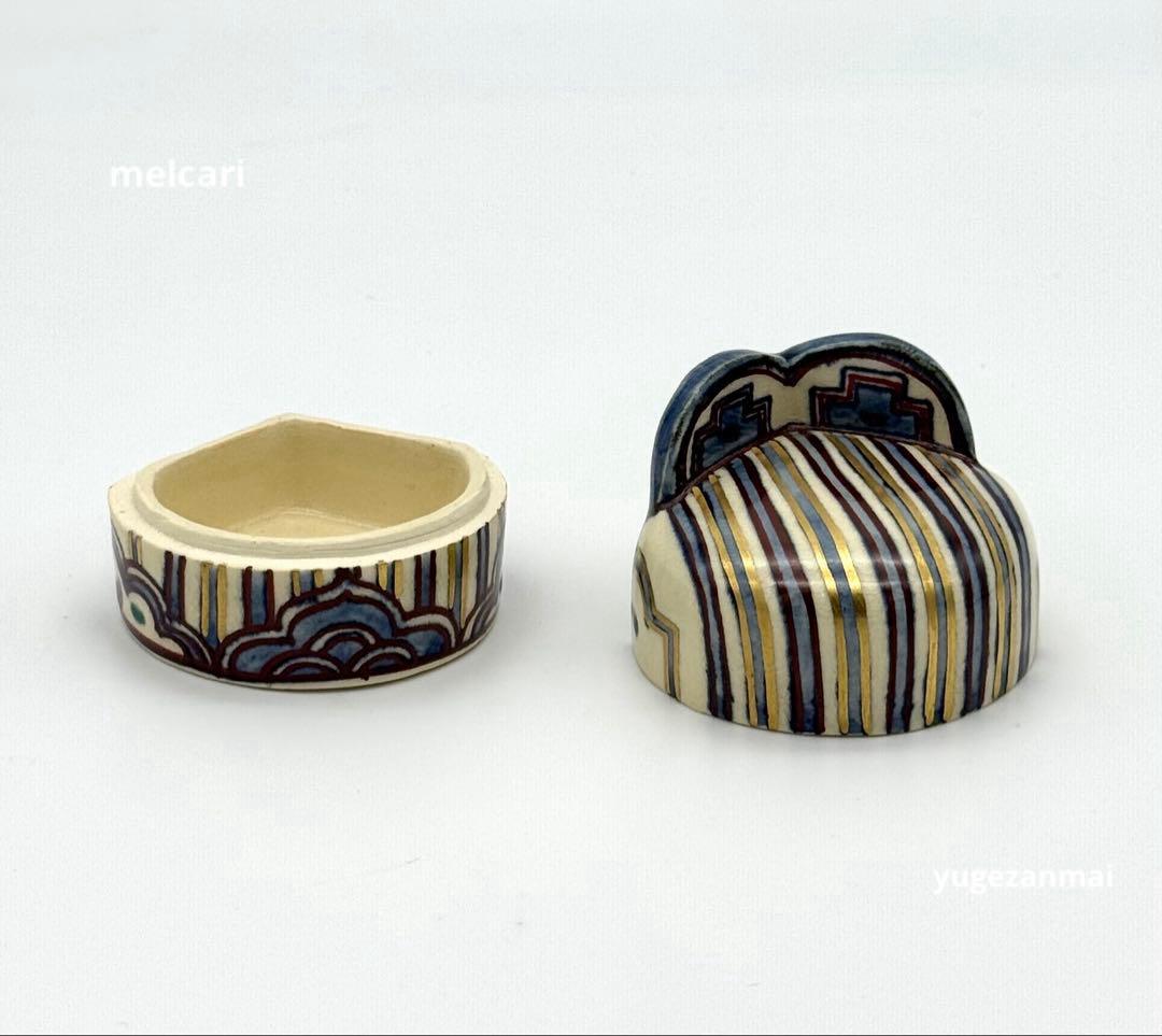 清閑寺窯　杉田祥平　絵安南冠　香合　茶道具　本人作