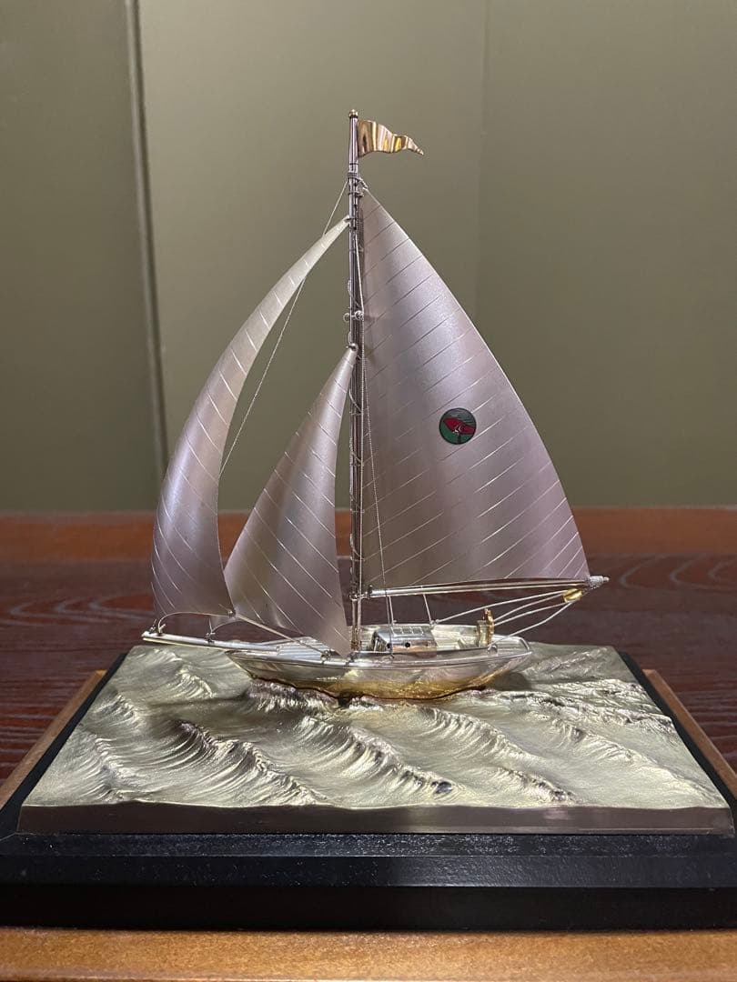 シルバー製帆船模型 ガラスケース付き