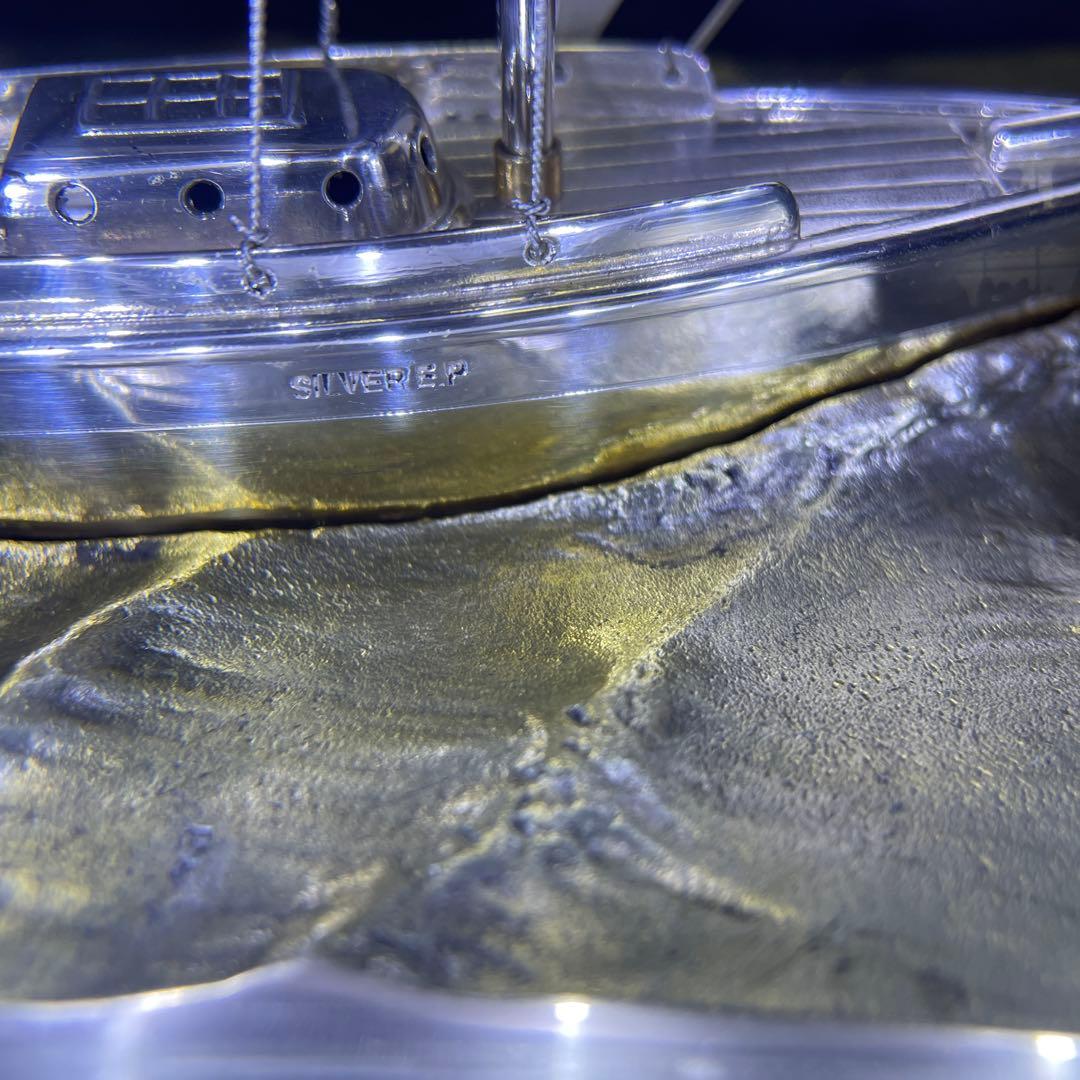 シルバー製帆船模型 ガラスケース付き