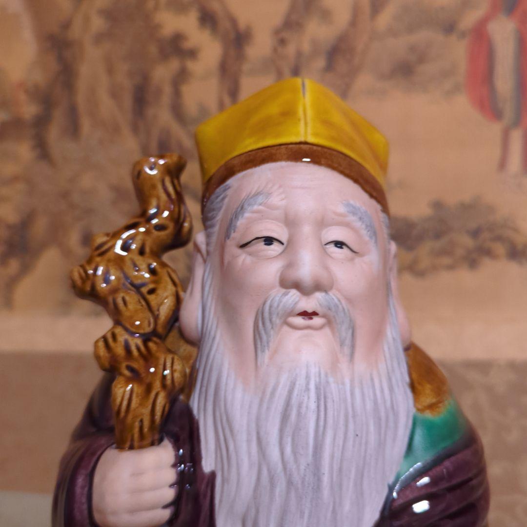 骨董品　古道具　古美術　陶器置物　九谷焼　糠川清章　寿老人　仙人