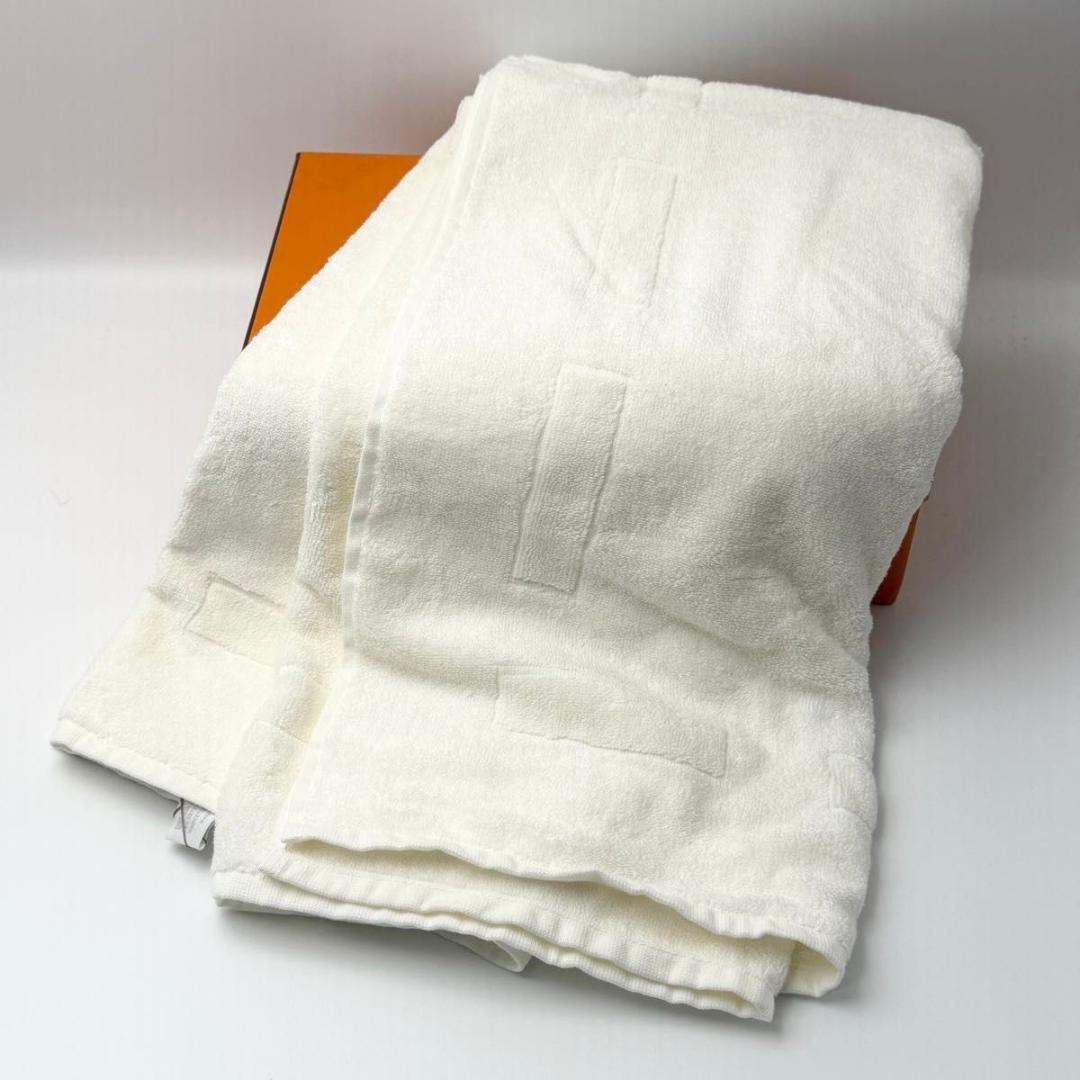 未使用 タグ付き HERMES エルメス 大判 タオル ブランケット ホワイト