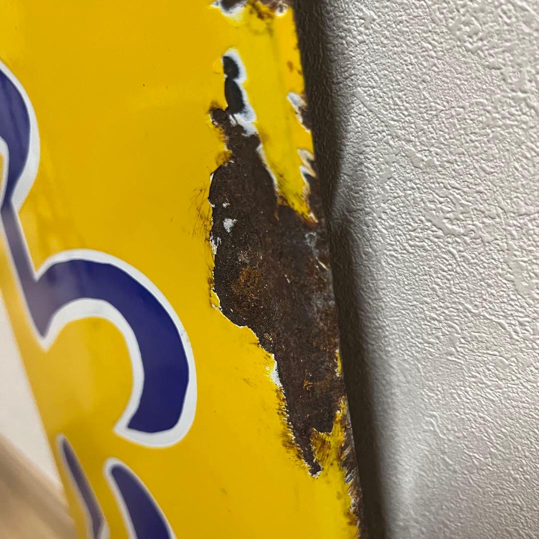 ④昭和天ぷら油　看板　昭和産業　黄色　マルニ印　レトロ　琺瑯　ホーロー　当時物