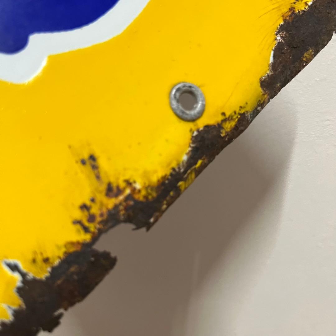 ④昭和天ぷら油　看板　昭和産業　黄色　マルニ印　レトロ　琺瑯　ホーロー　当時物