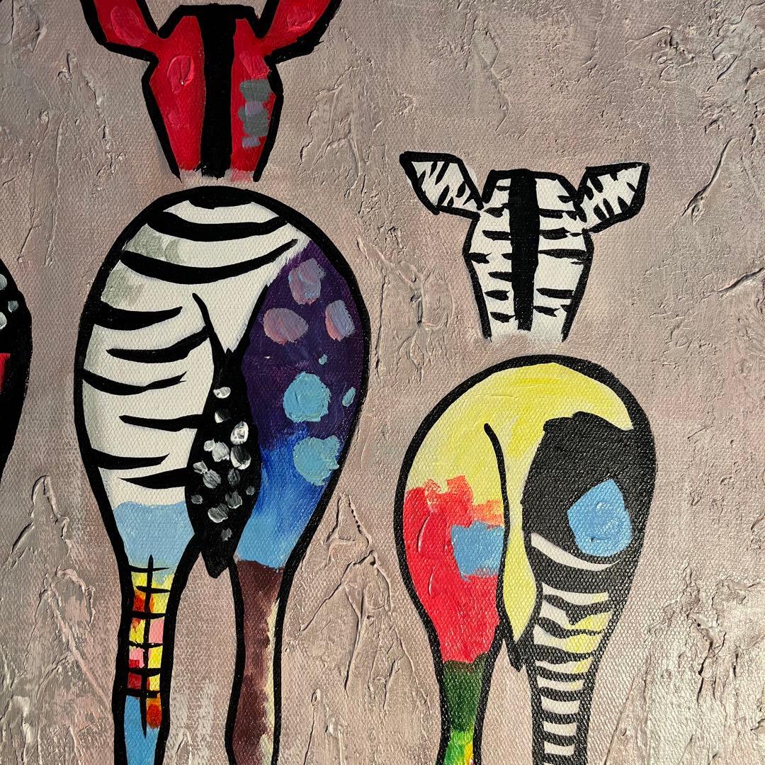 手書き油絵 ゼブラ 額付 絵画 インテリア 油彩画