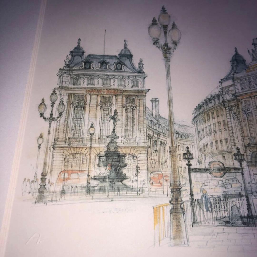 絵画美術　型押し印　ピカデリーサーカス　ロンドン　マッドステージ　異国の風景画