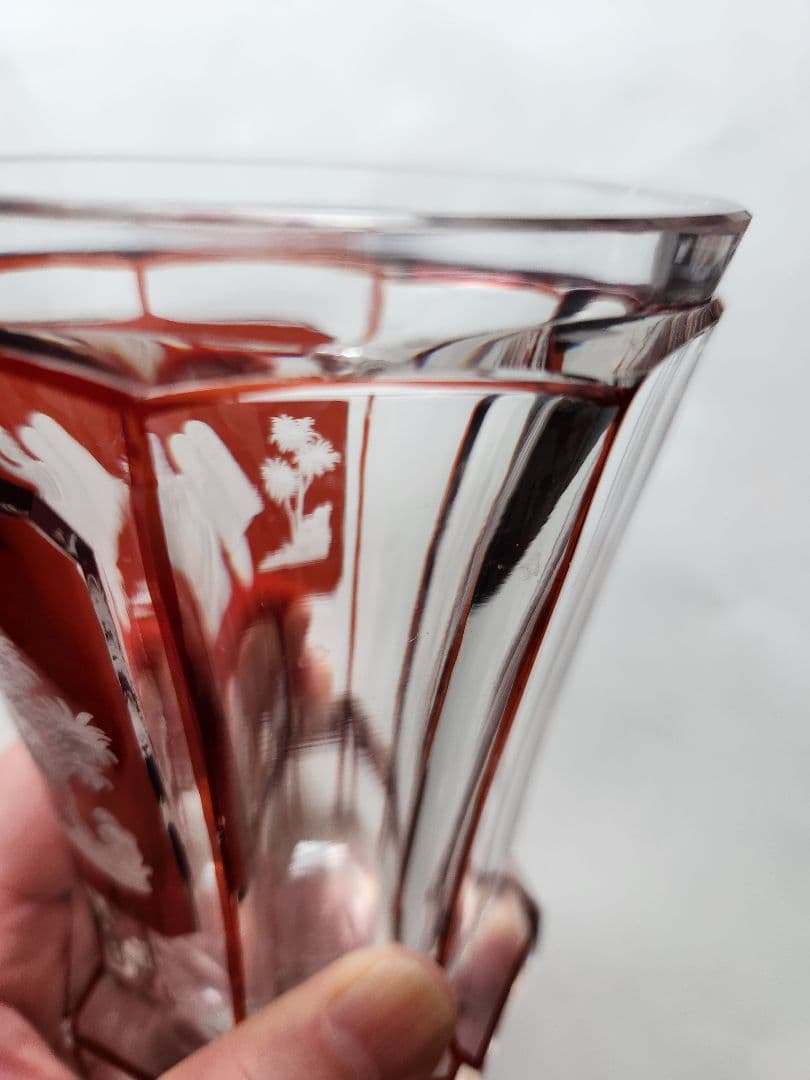 モーゼル　ガラス工芸品　ゴブレット　花瓶　クリスタル　赤