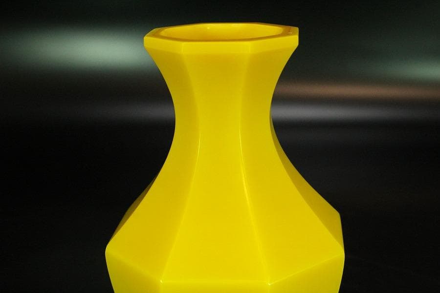 中国美術 乾隆硝子 黄色 八方 瓶 刻 乾隆年製 茶道具伝来(K-A211)