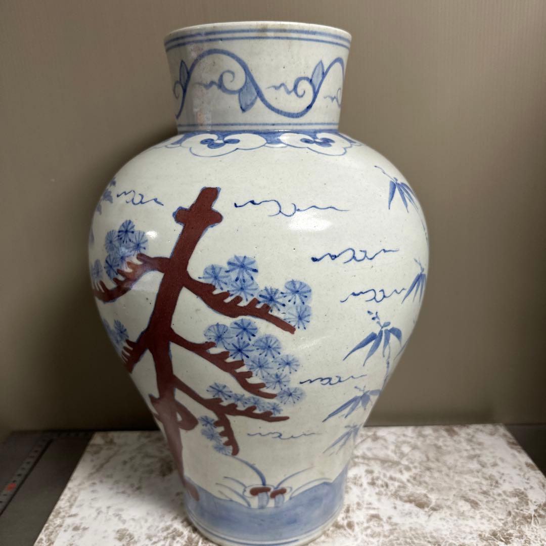 李朝、白磁、辰砂、鹿、鶴、亀図、大壺。