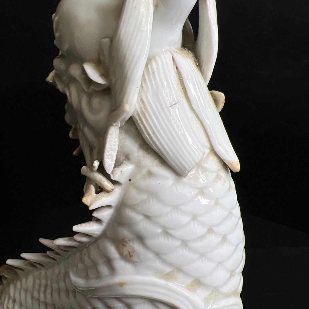 中国清時代　白磁キリン唐木台付　高さ約35㎝　東Y7-1211☆2Fトヒオ