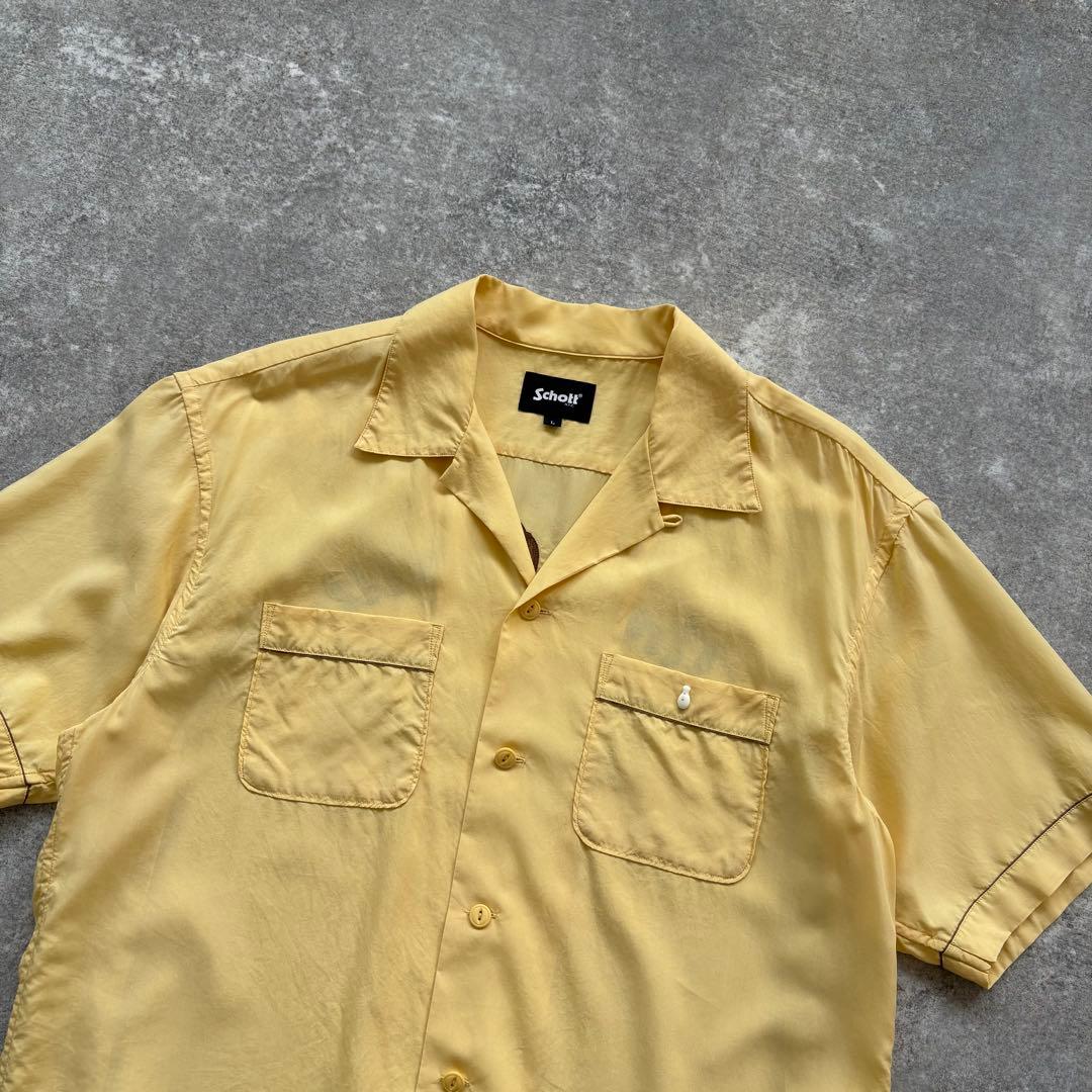 【schott】ショット ボウリングシャツ オープンカラー チェーン刺繍 (L)