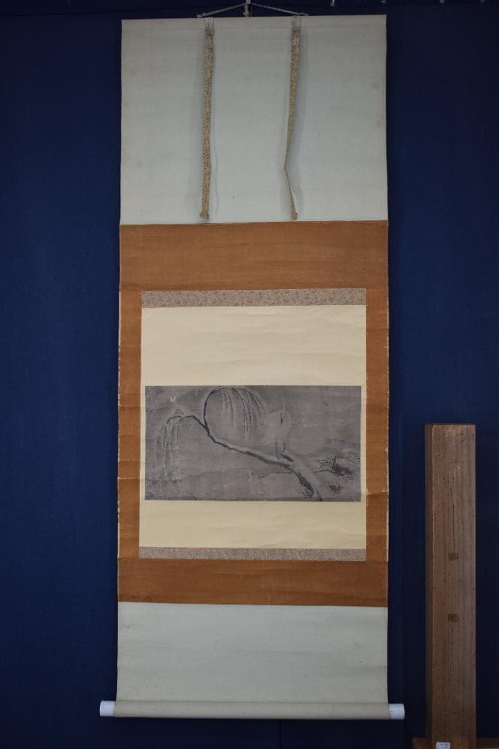 作者不詳　印のみ/狩野派画家/雪中柳に鷺図江戸時代/掛軸☆宝船☆Y-737　JM