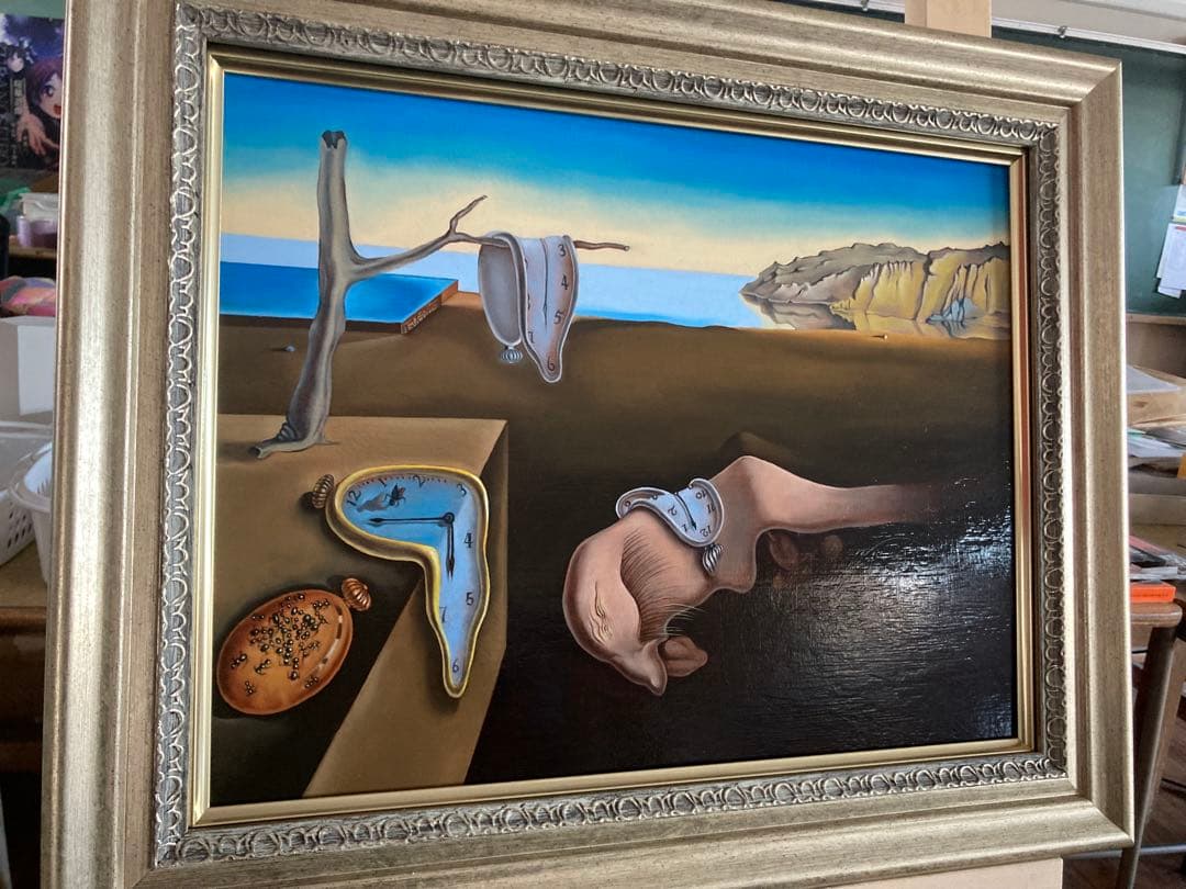 模写；ダリ「記憶の固執」F6号　油彩肉筆画