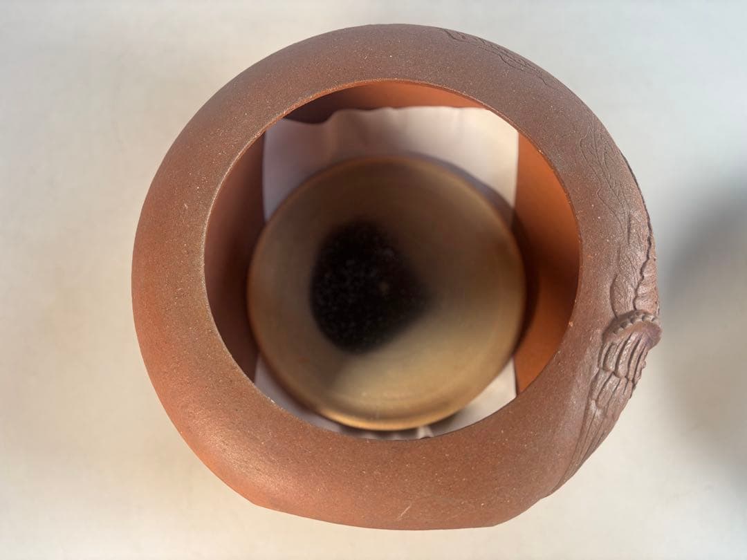 陶器製茶道具 鳳凰風炉　茶釜　敷板(皿)付き