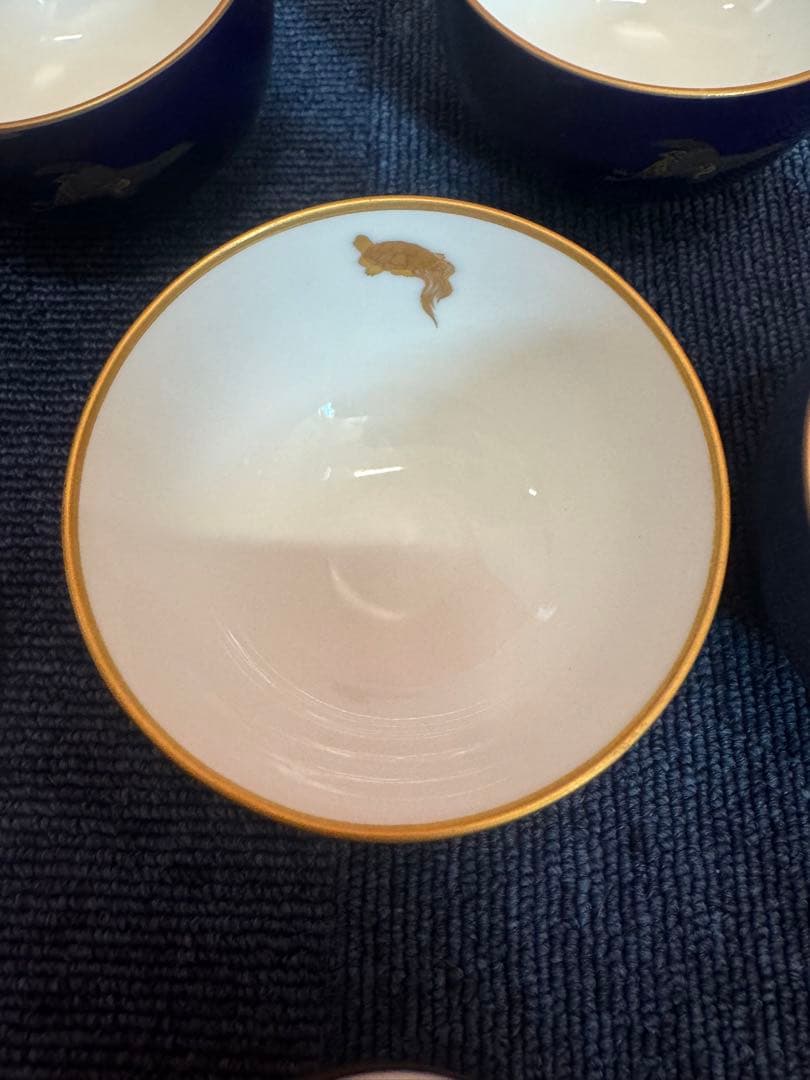 1882 香蘭社　瑠璃鶴亀　湯呑蓋付　5客　金彩　未使用