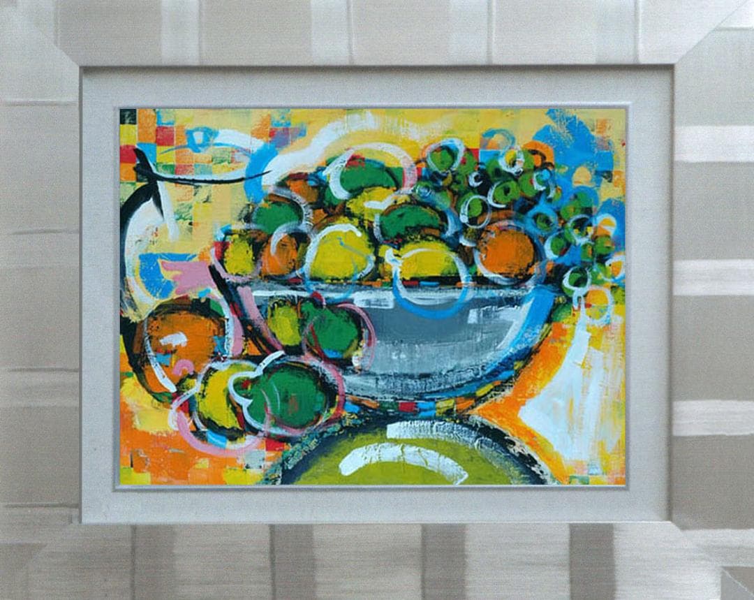 油絵 菅家令子絵 絵画インテリア額付(黒) uF6-061604果物 花瓶