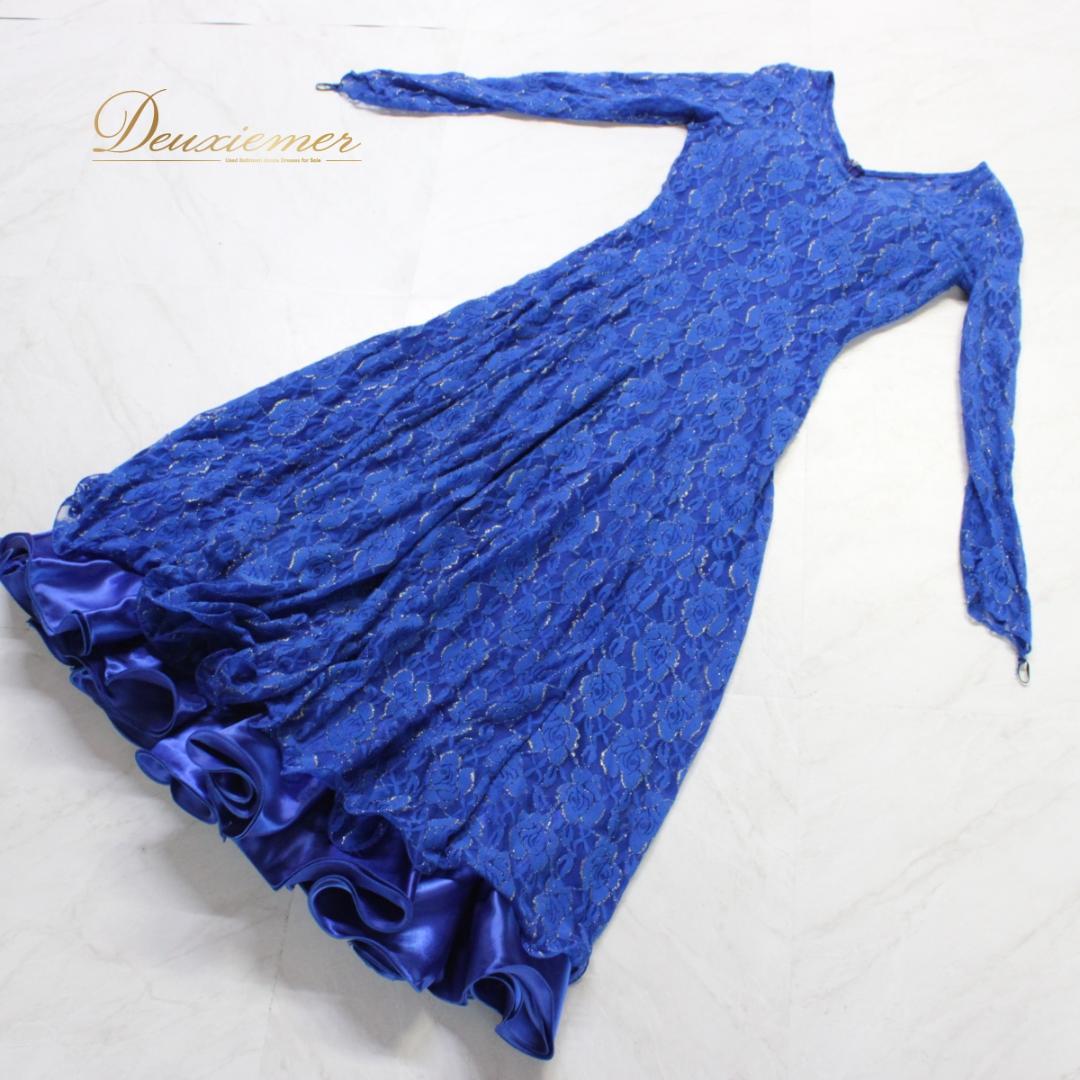 【社交ダンス衣装】ワンピース ドレス leirena 準正装 青 ブルー レース