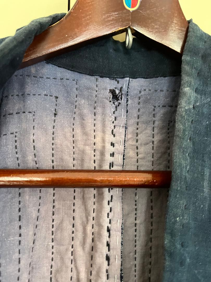 貴重！骨董 手縫い ビンテージ 藍 襤褸 ボロ 絣 刺し子 古布 半纏 はっぴ