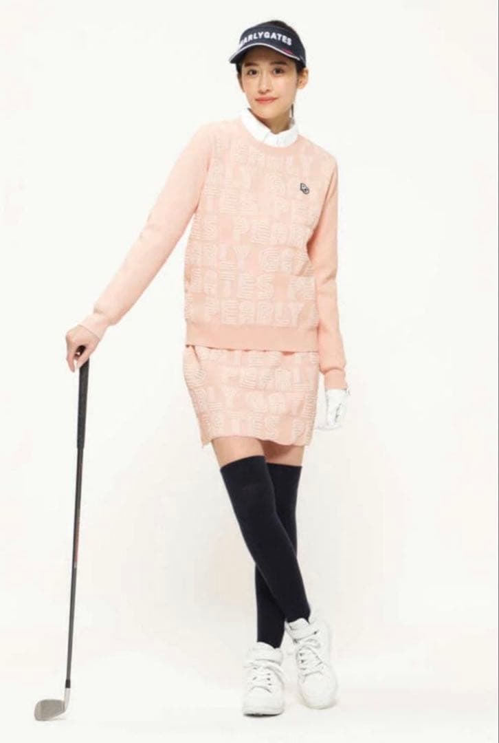 【美品】パーリーゲイツ セットアップ ニット スカート ピンク ロゴ 0 S