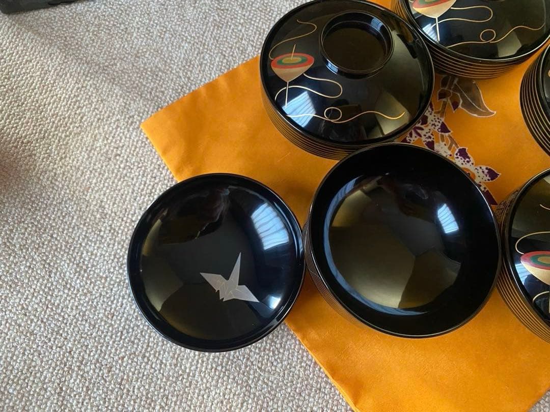 吸物椀　独楽　加賀蒔絵　五客