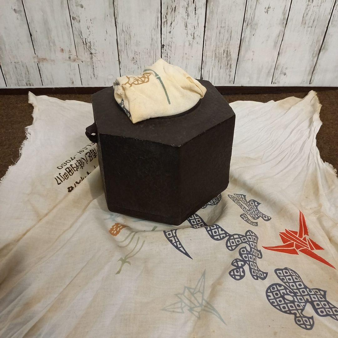 鉄製 六角形 茶釜 銅製蓋付き 時代物