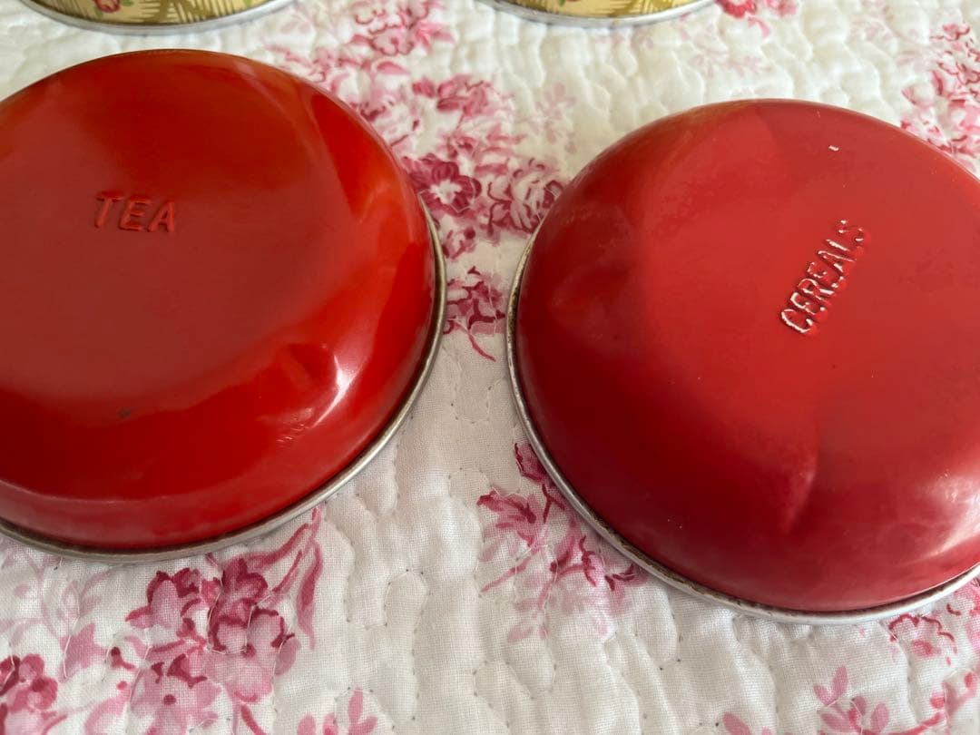 アンティーク　バラ柄のキャニスター3個