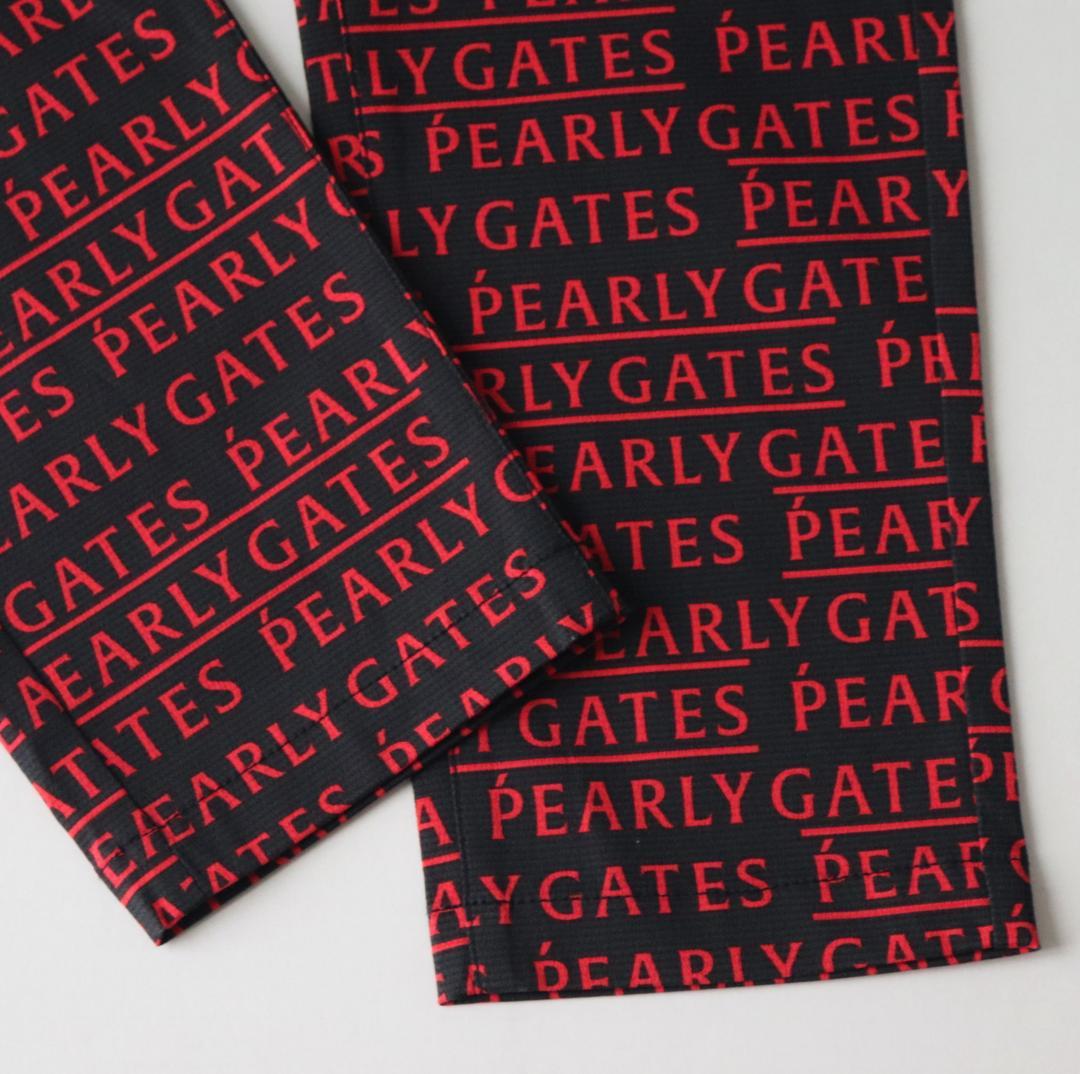 新品【パーリーゲイツ】EXストレッチ ロゴ総柄 ロングパンツ 黒 5(L)