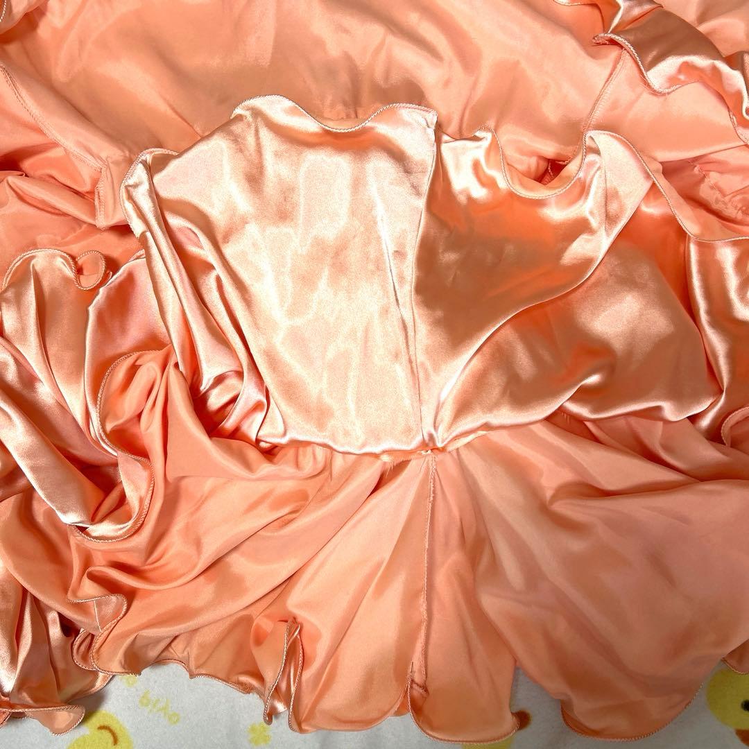 社交ダンスドレス　サーモンピンク　豪華ストーン　紫石　美品　ella 髪飾付き