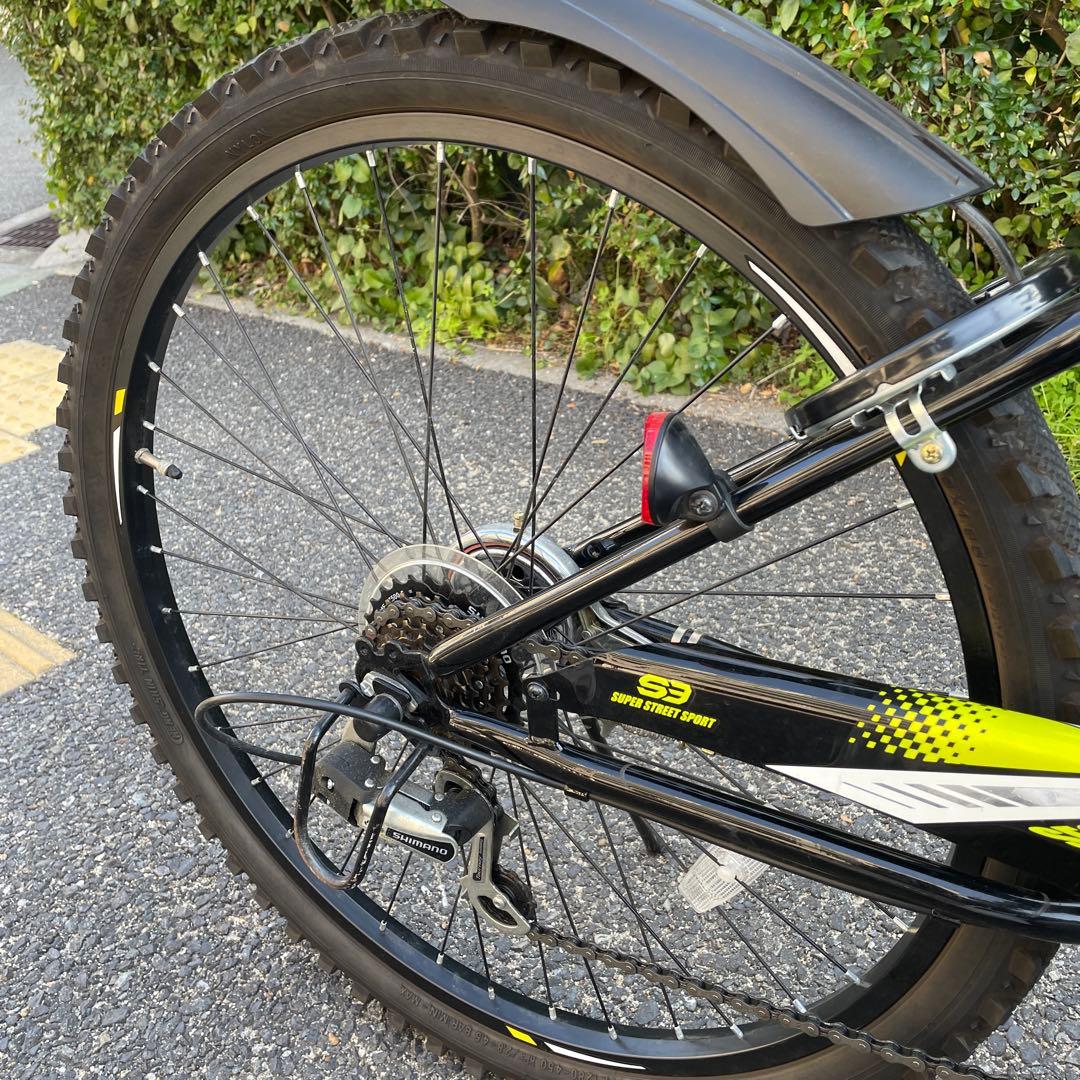 キッズバイク 黒と黄色 アサヒ　前部バスケット付き　26インチ