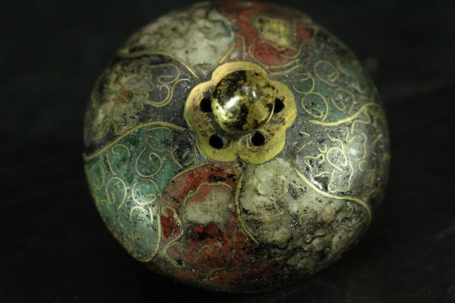 中国美術 唐物 捻紋 七宝 蓋置 書付(K-A823)