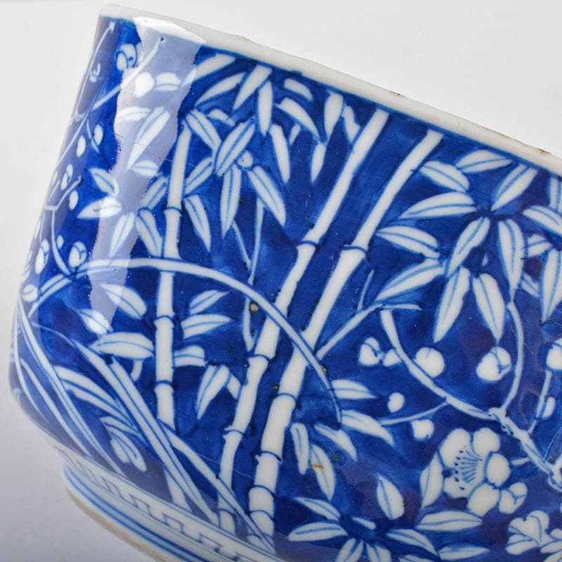 中国　青花　四君子文　四方鉢　時代箱付　M　R6432