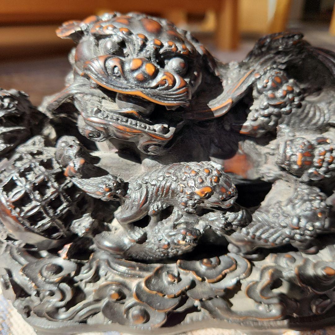 中国8匹の子持ち獅子置物