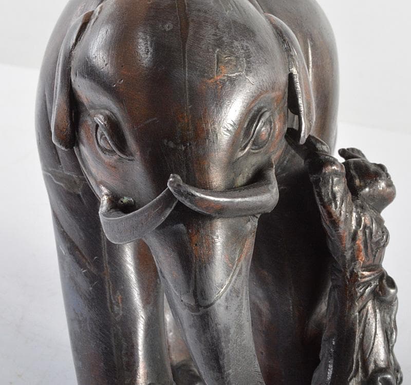 中国　あんちん製　象に唐子　置物　約1089g　M　R4775