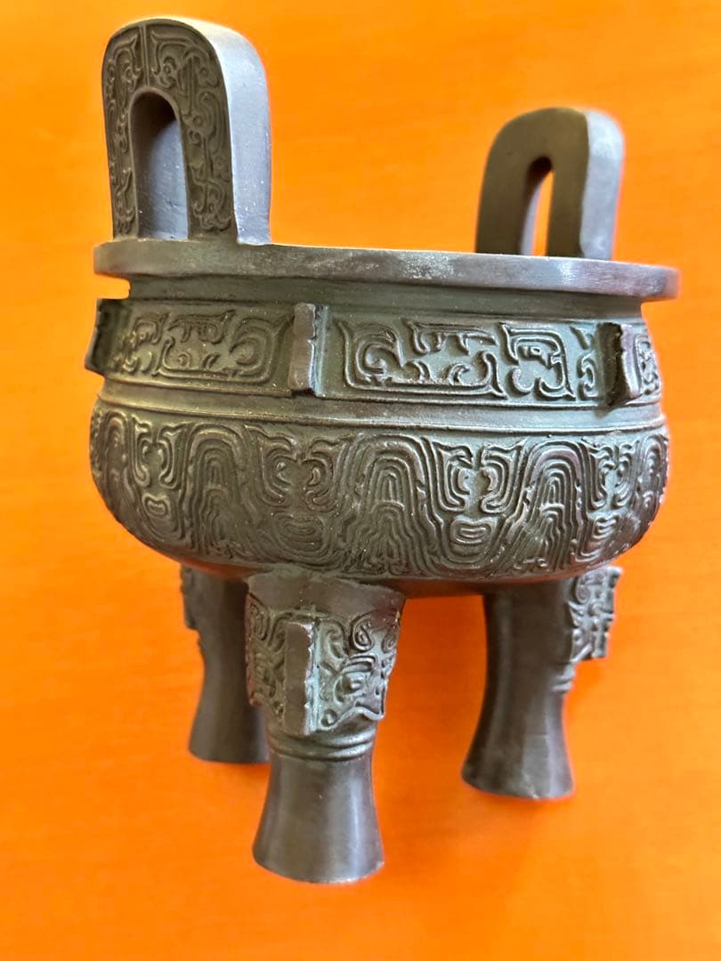青銅製 鼎 商獣面紋 アンティーク