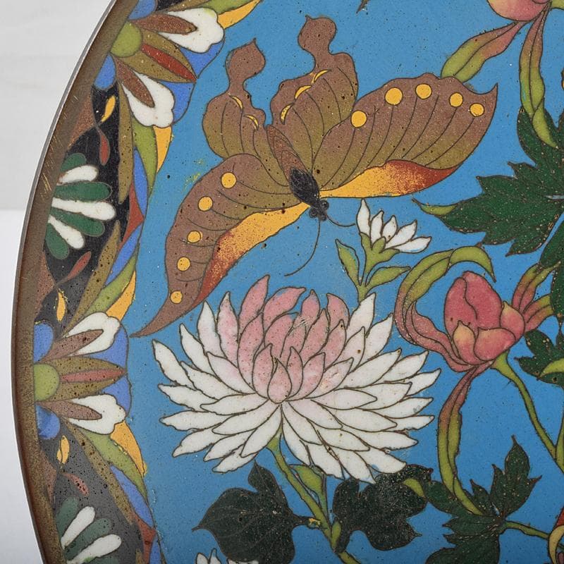 中国　古七宝琺瑯彩　七宝焼　安藤七宝店　盤　皿　2点　時代箱付　M　R9532B